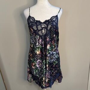 Victoria's Secret Navy Floral Satin Lace Chemise